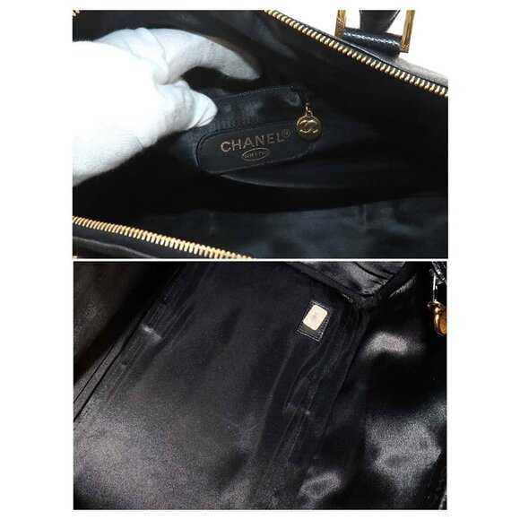 Authentic CHANEL Caviar Leather Large Bowler Bag Travel Bag Duffle Black CC Tote - Picture 12 of 13